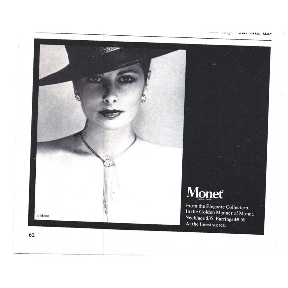 Monet Vintage Elegante Collection Necklace Earrings Set 1970s Print Ad Jewlery